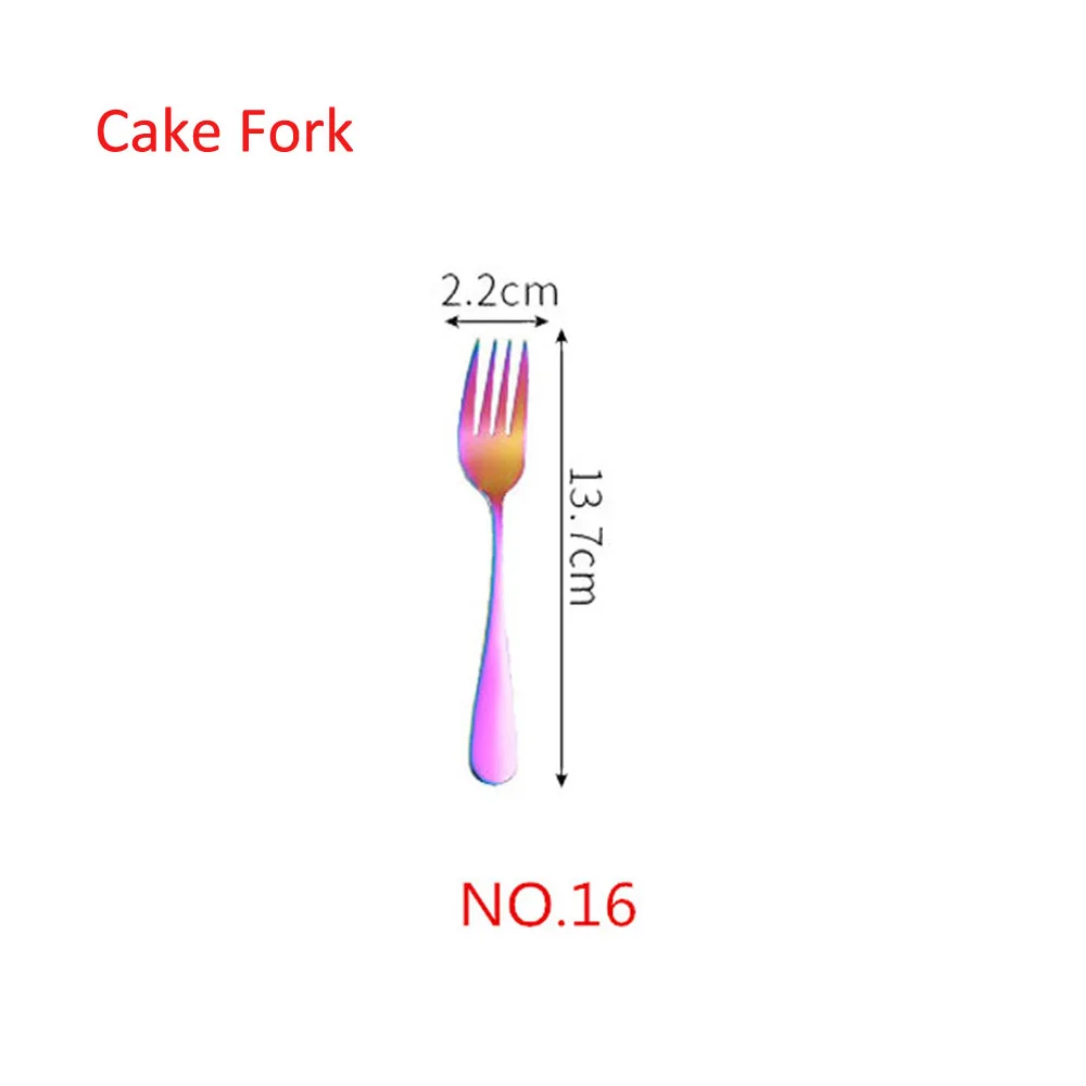No.16 Cake Fork 1/5 шт творческие 304 Нержавеющая сталь набор столовых приборов Радуга Комплектная Посуда Столовые приборы для путешествий торт вилка стейк Ножи для свадьбы и отеля - Цвет: No.16 Cake Fork