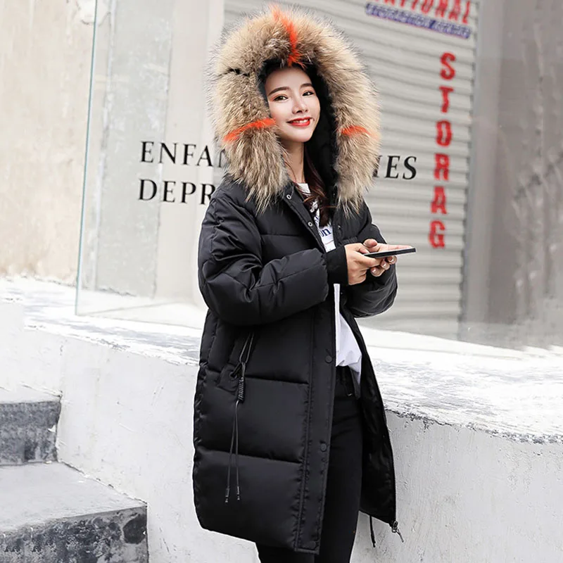 SUNNOW зимние парки с капюшоном Для женщин теплый меховой воротник утепленная