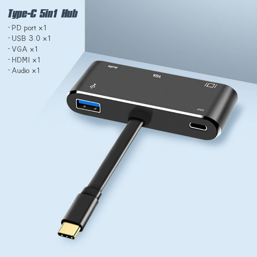 Док станция Vmade с несколькими портами USBC 5 в 1 поддержка зарядки PD 3 0 4k * 2k HD для MacBook