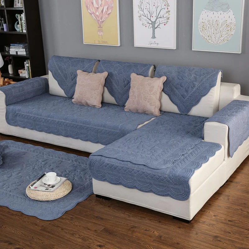 Стеганый чехол для дивана с цветочной вышивкой цвета хаки и серого 1 шт. хлопковые