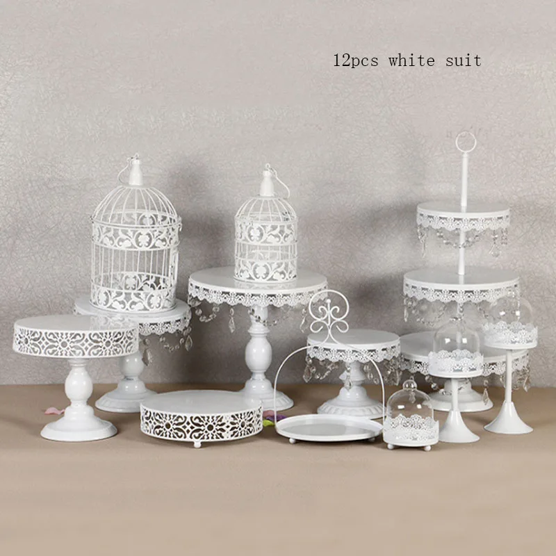 12pcs white 4-15 шт. золотой белый торт стенд набор круглый металлический кристалл кекс ДЕСЕРТ ДИСПЛЕЙ с пьедесталом Свадебная вечеринка дисплей - Цвет: 12pcs white
