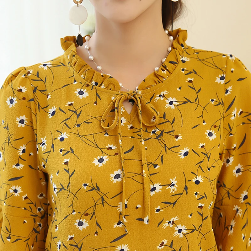 2021 Новая летняя шифоновая блузка рубашка Повседневная Женская Цветочный принт с