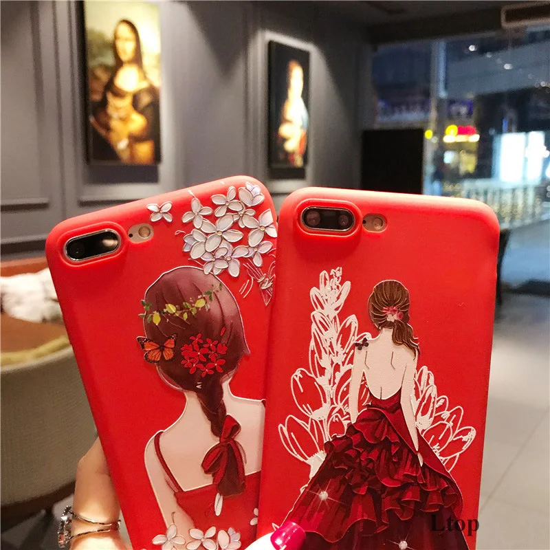 EVANKALX красный цвет чехол для iPhone 8 X XS 3D рельеф мягкий телефона Scoque Funda Capa 7 6 6s 5S se 5