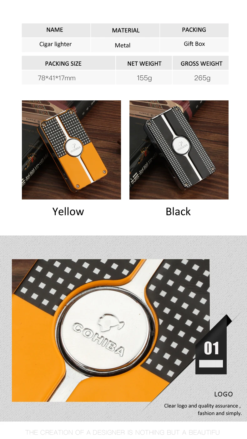 COHIBA газовая зажигалка для сигар 3 фонарь ветрозащитный газ многоразового использования 3 струи пламени фонарь зажигалки для сигар