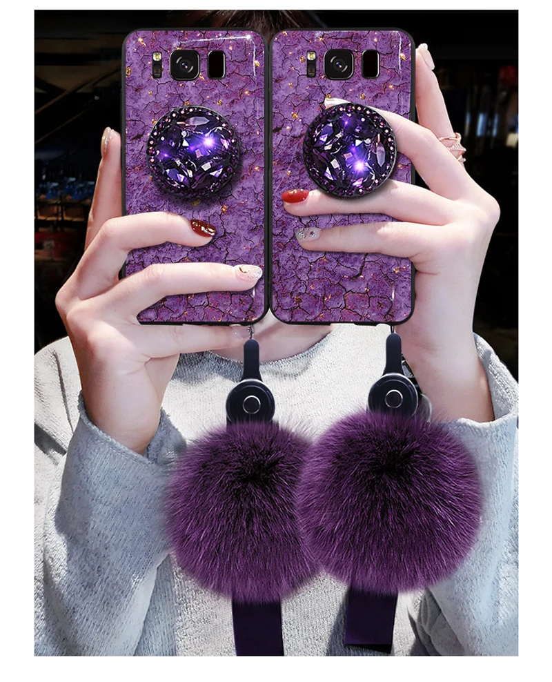 Роскошный Мраморный чехол для samsung galaxy S10 S10 Lite S8 S9 Plus S7 edge Note 8 9 j6 j7 j8, Золотая фольга, чехол, плюшевый шар, подставка, держатель