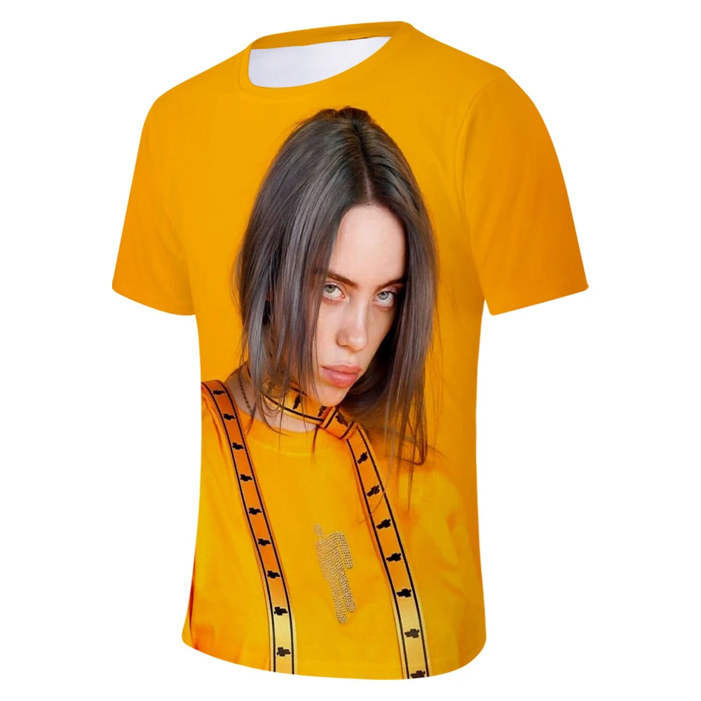 Billie Eilish, новинка, 3D футболка, для мужчин, летняя мода, хип-хоп, Harajuku, повседневная одежда, Billie Eilish, 3D, для девочек, желтая футболка
