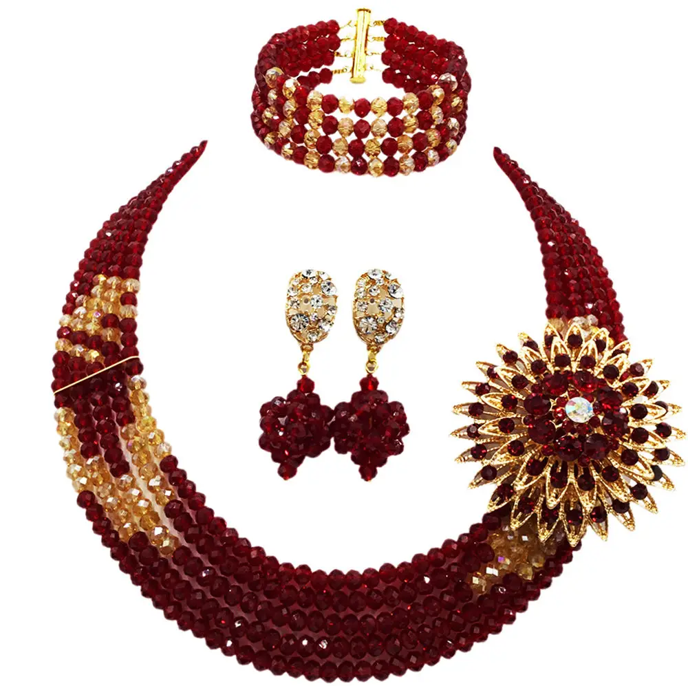 Модное вино золото AB Кристалл бисера Мульти нити ожерелье нигерийские Свадебные