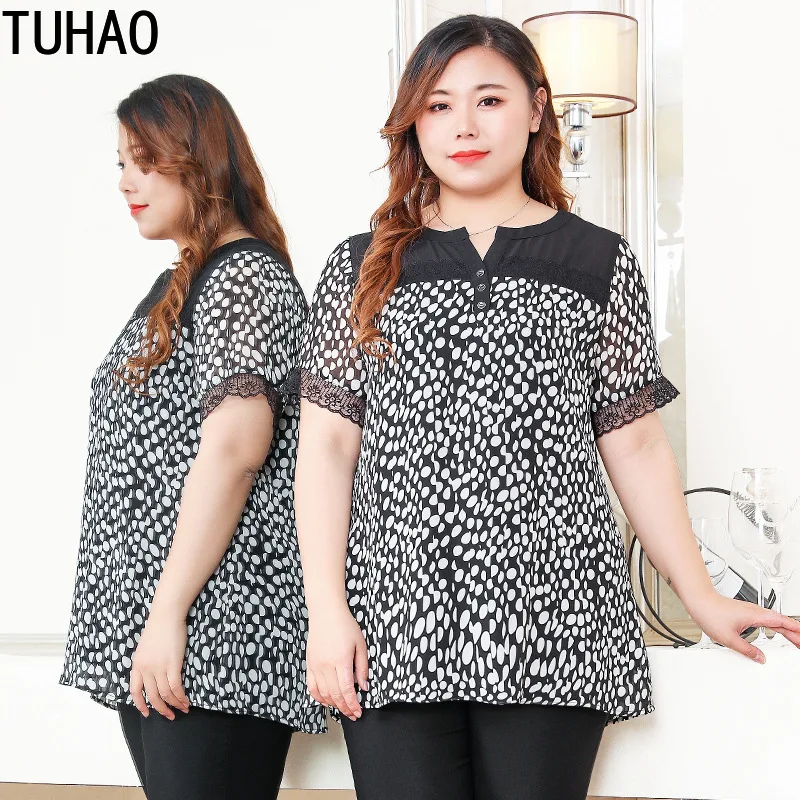 TUHAO размера плюс женские топы 10XL 9XL 8XL Blusas Femme элегантные шифоновые блузки Женская свободная одежда в горошек Повседневная рубашка MS06