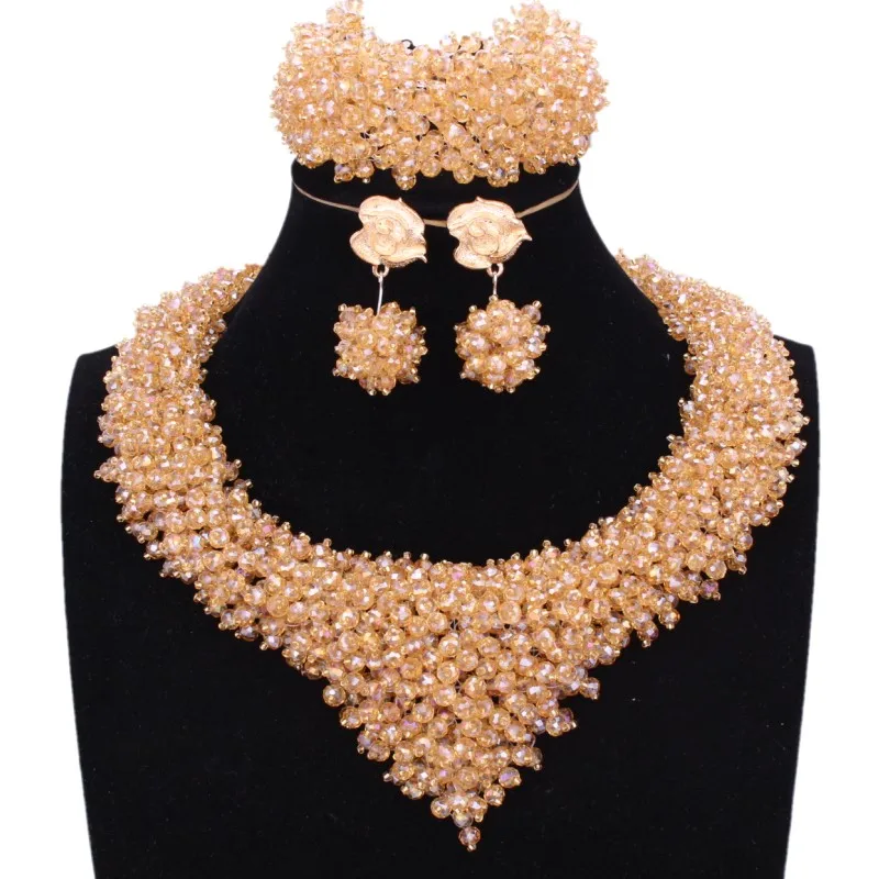 4 UJewelry комплект ювелирных изделий Дубай золотой кристалл ожерелье Нигерия наборы