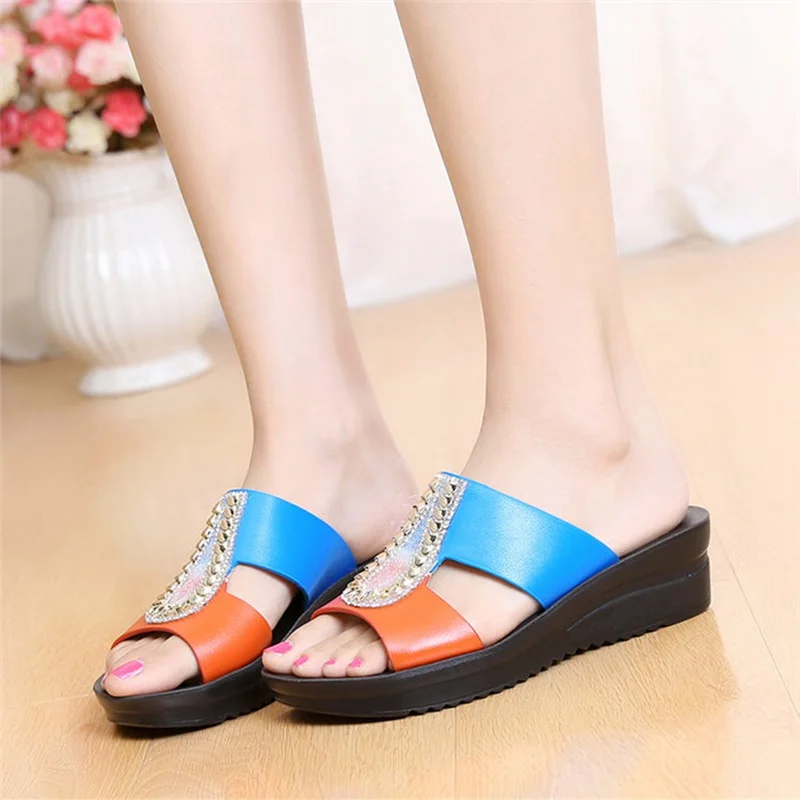 

CEYANEAO Women Fashion Sandals 2018 Summer Woman Flip Flops Leather Wedges Platform Sandals Ladies Summer Slippers Shoes