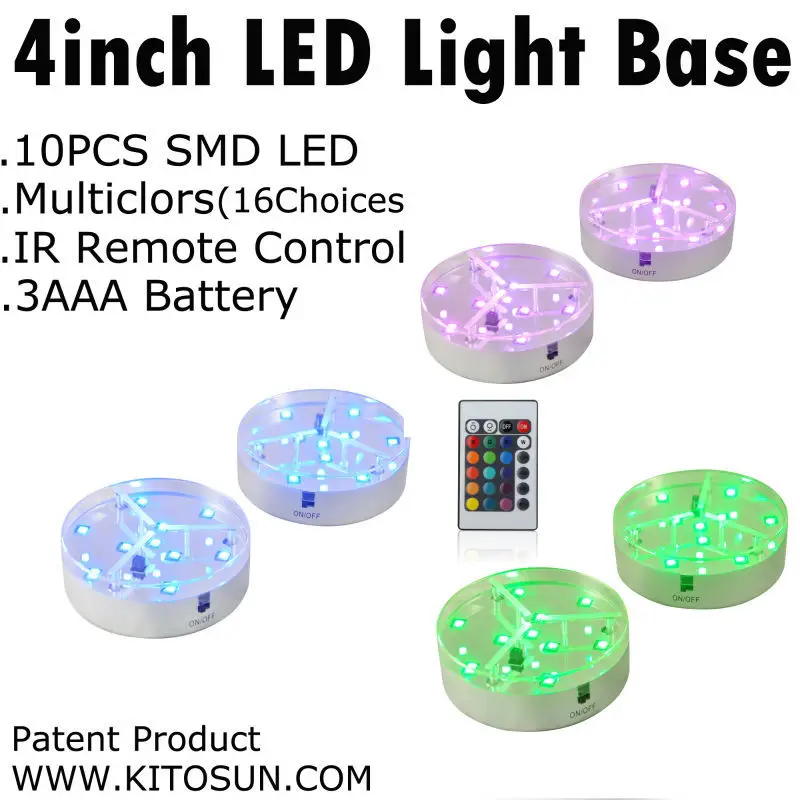10 Pcs/lot 3AA Battery Operated 9RGB 4 inch led light base types of light  Base For Wedding Party Decoration with Remote