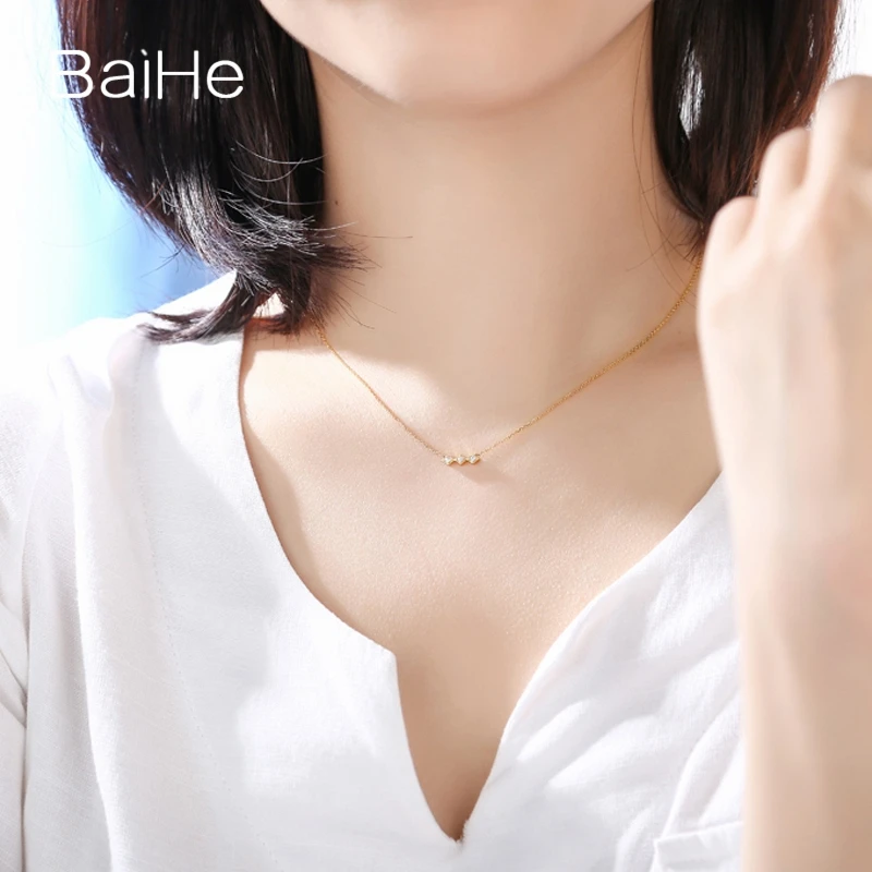BAIHE однотонное 18K желтое золото 0.06CT H/SI натуральные бриллианты свадебные женские