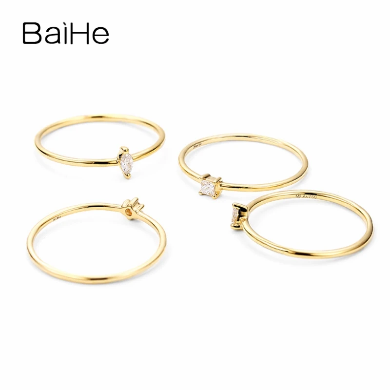 BAIHE однотонное 14K желтое золото 0.05CT H/SI круглые натуральные бриллианты свадебные