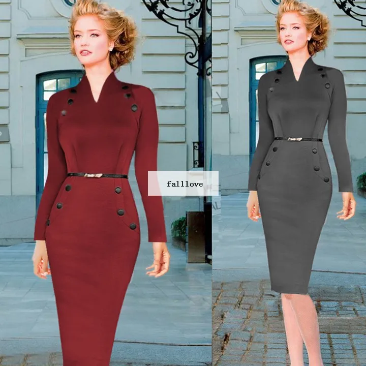 Платье женщины свободного покроя леди винтажный туника длиной до колен карандаш