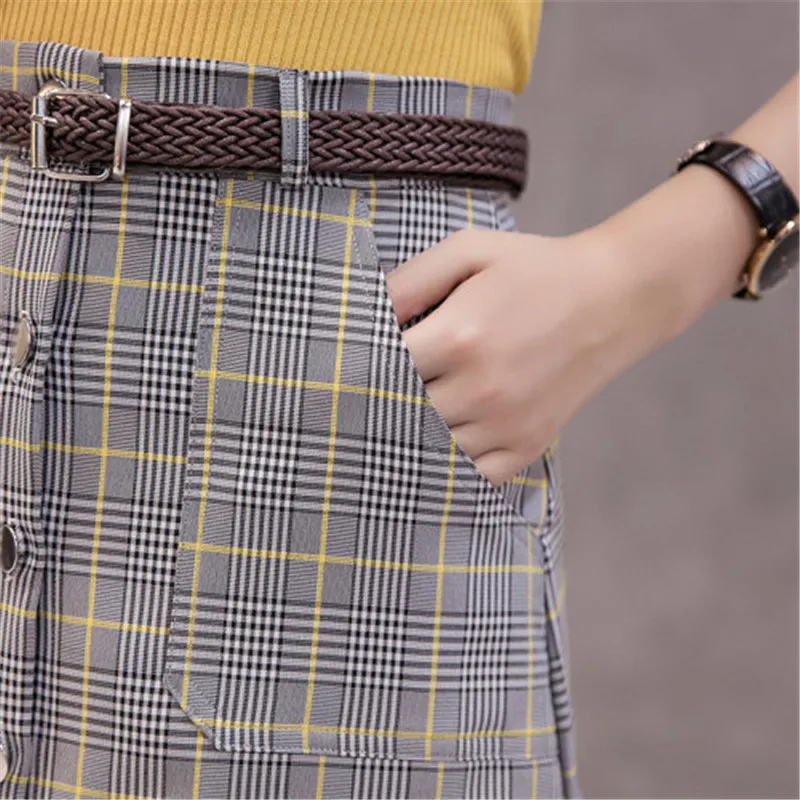 2018 New Women Skirts Plaid Mini Skirt Female Falda Buttons High Waist Saia Femininas Single Breasted Jupe Femme Tartan | Женская одежда