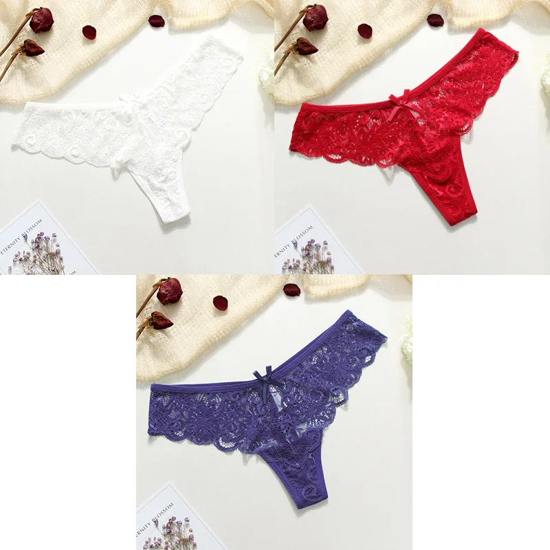 white red blue Сексуальные кружевные трусики, женское нижнее белье, стринги, трусики-стринги, 3 шт., женские стринги с Т-образной спинкой, женское нижнее белье, сексуальные стринги BANNIROU - Цвет: white red blue