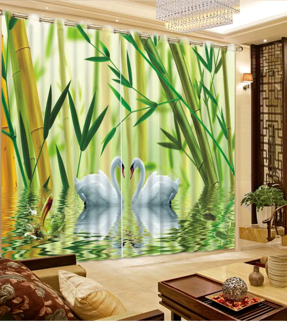 Пользовательские 3d шторы Лебедь бамбуковые с лесом окна для гостиная роскошные