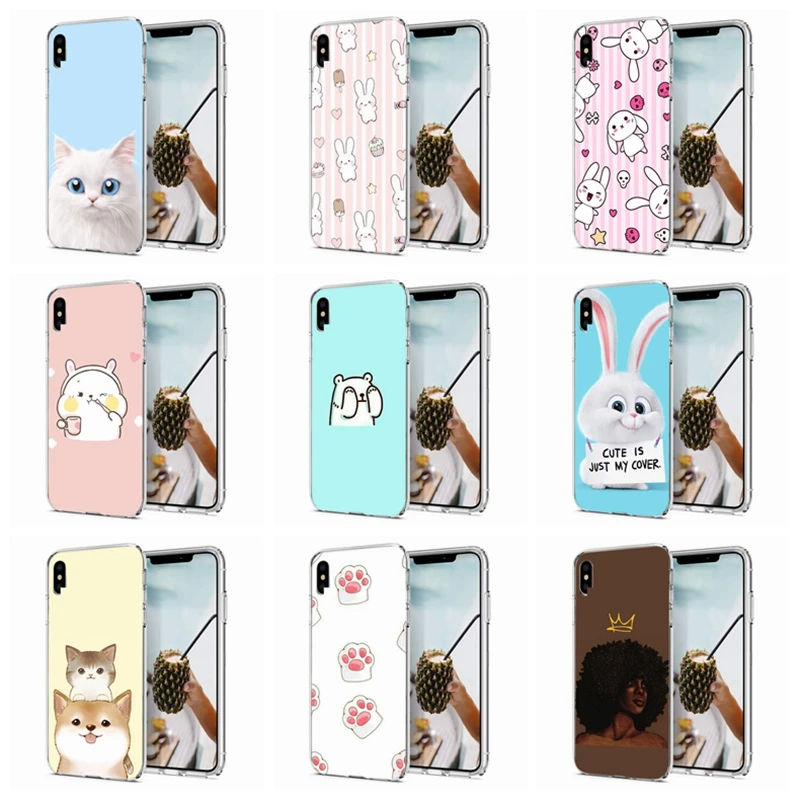 Case For iPhone 7 8 Plus 6 6S/6 Soft TPU Cover Design Cat Rabbit X XS XR Max Phone Back Fundas Q193 |