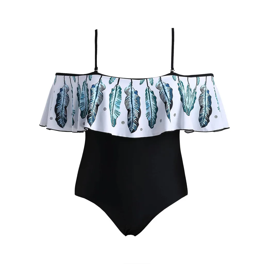 Синий Слитные костюмы с оборками, цветочный принт, бикини,, купальник для женщин, монокини, летний купальный костюм, боди, купальник, большой размер - Цвет: Синий