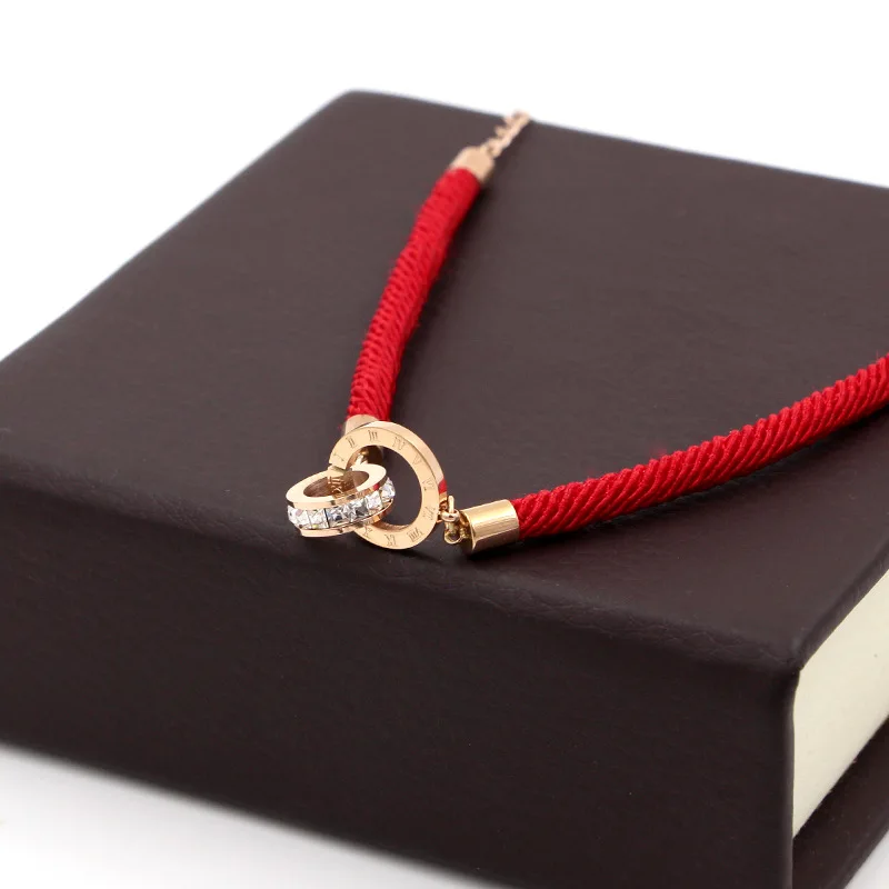 Женская двухкруглая подвеска талисман в виде Круга браслет из розового золота с