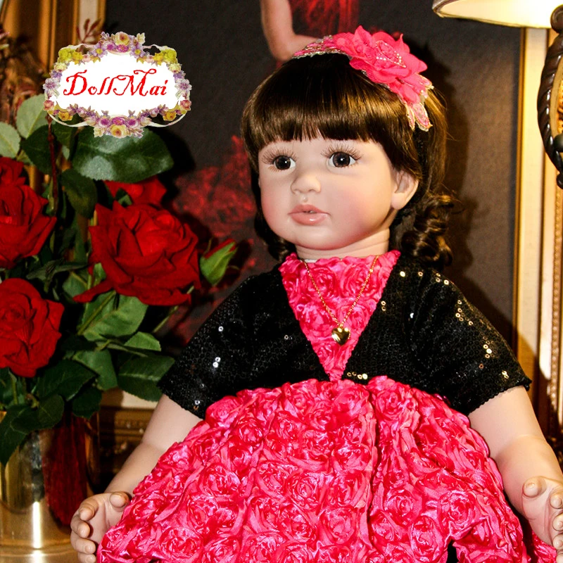 

Кукла игрушка 60 см большие глаза Bebe девочка реборн куклы реалистичные Силикон + хлопок тело кукла черные волосы милые новорожденные младенц...