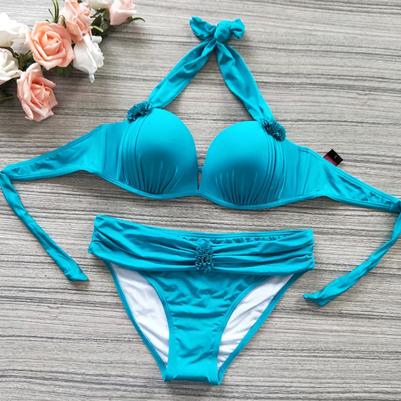 Специальное однотонное бикини с пуш-ап Roupa De Praia купальник для женщин подкладкой