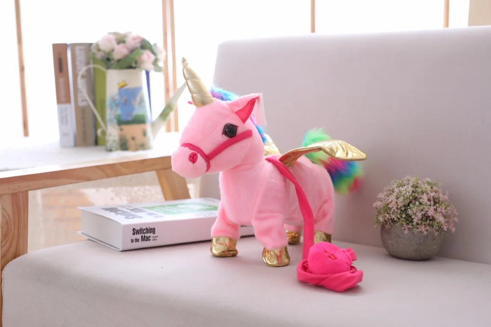 Милая электрическая ходячая плюшевая игрушка единорог 35 см мягкая Набивная