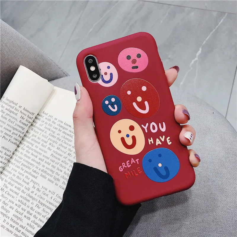cute Face smiling face TPU Gray red soft shell mobile phone bag For Apple iphone 6 6s 7 8 Plus X XS XR MAX silicone case |