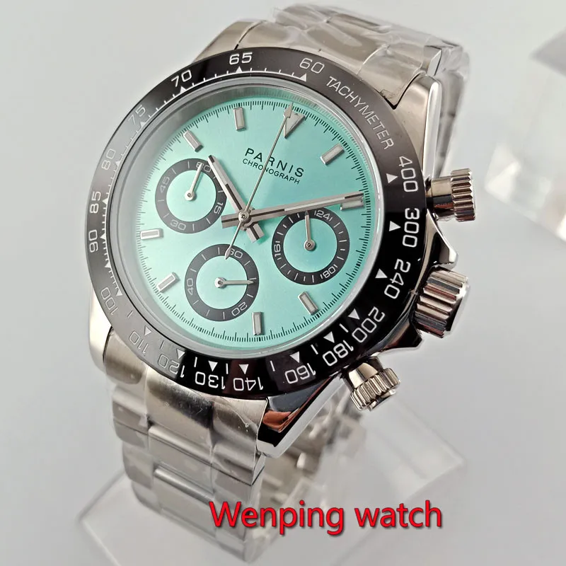 39 мм parnis оранжевый черный циферблат полный хронограф дата Топ бренд кварцевый