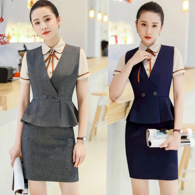 

Женский летний костюм IZICFLY, юбка и топ, жилет, Офисная форма, деловой костюм с юбкой