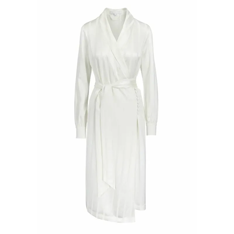 [EAM] Высокое качество, весна, белое Полосатое свободное винтажное пальто средней длины с v-образным вырезом на талии на шнуровке, Модное Новое Женское пальто LC130