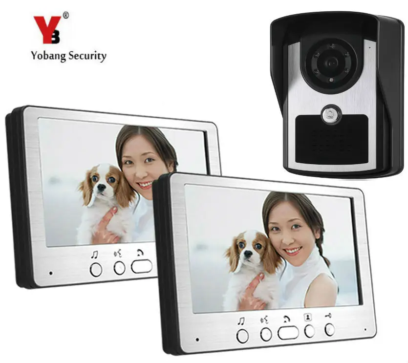 Система видеонаблюдения YobangSecurity дверной звонок 7 дюймов 2 монитора 1 ИК камера
