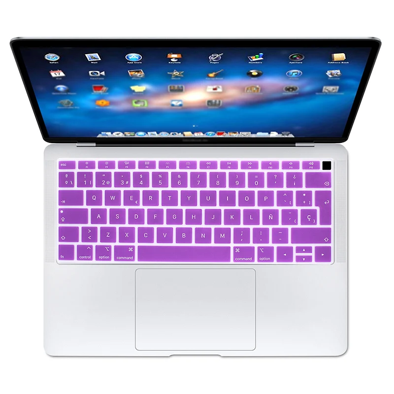 Purple Для нового Apple Macbook Air 13 13,3 дюймов клавиатура протектор Защитная оболочка покрытие испанская клавиатура A1932 Touch Id retina - Цвет: Purple
