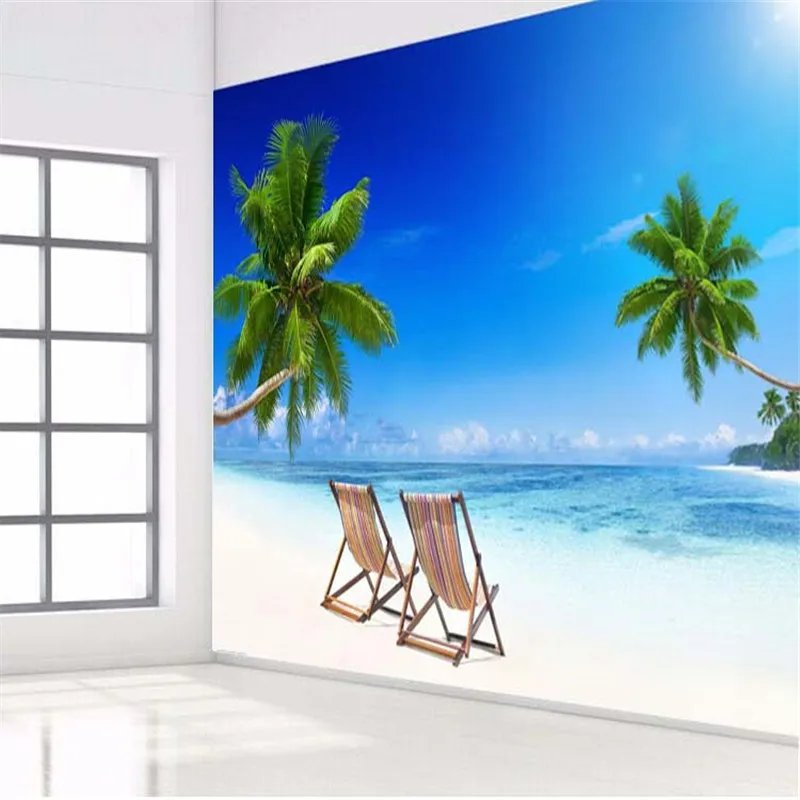 Фото обои высокое качество 3d картина HD Пальма пляж Средиземноморский стиль диван