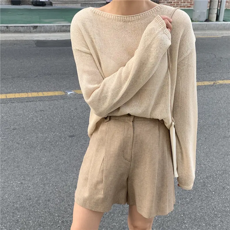 HziriP Gentle Women New Sunscreen Light Chic 2019 Autumn Thin Retro Full-Sleeved Solid Sweater Pullovers Simple Knitted | Женская одежда
