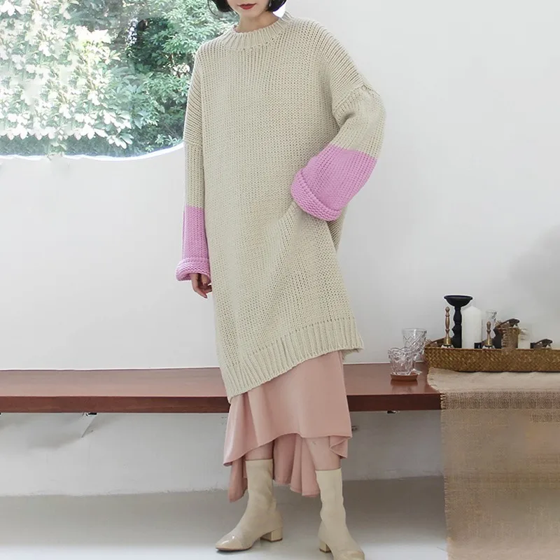 TWOTWINSTYLE мозаичное яркое цветное свитер для женщин с длинным рукавом трикотажные