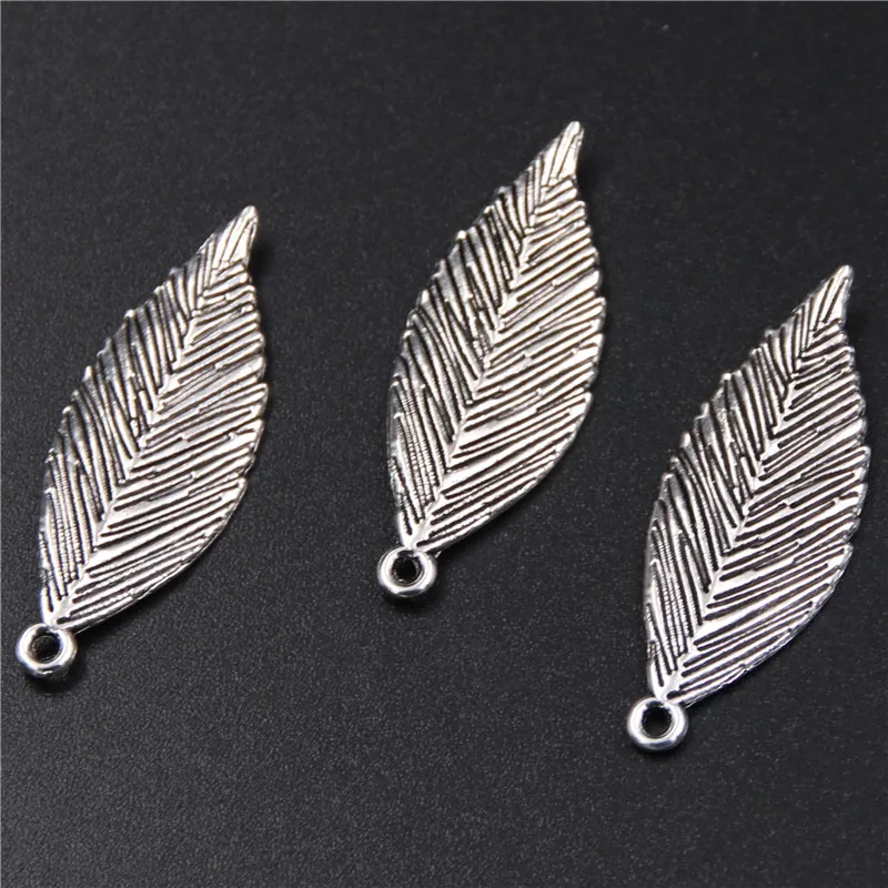 

8pcs Silver Plated Leaves Charm Retro Necklace Earrings Pendants DIY Metal Jewelry Handicraft Making 35*13mm A288
