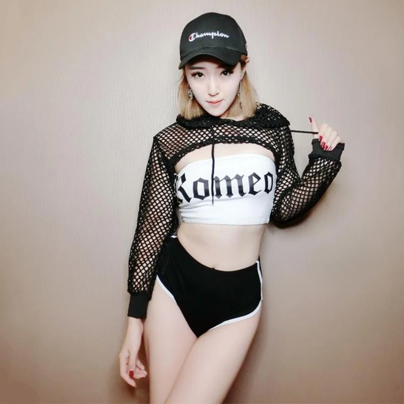 Женский джазовый Топ сексуальные сетчатые костюмы Dj Одежда для танцев на шесте