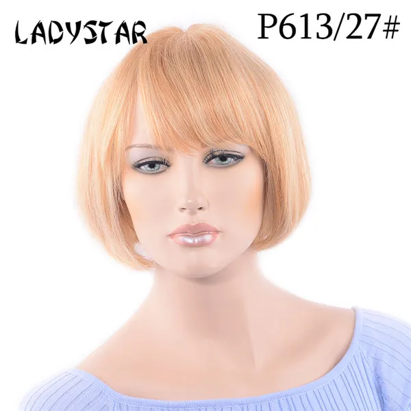 P613/27 LADYSTAR 4*4 закрытие шнурка Реми короткий Боб человеческие волосы парики с предварительно сорванные волосы бразильские прямые парики с челкой для женщин - Цвет: P613/27