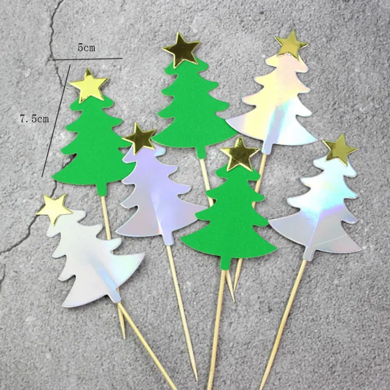 

5pcs/lot Laser christmas tree Party Cupcake Topper Happy Birthday Party Baby Shower Party Decor Kids Cake Decor Supplies
