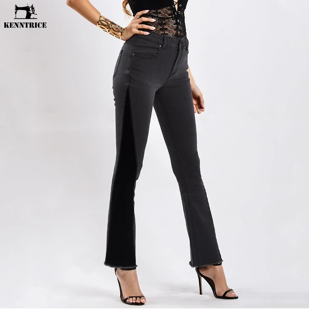 KENNTRICE Slim Fit Elastic Skinny женские брюки клёш Растяжка мягкая средняя талия колокольчик-низ штаны женские джинсы черный