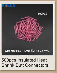 50pcs Insulated Heat Shrink Butt Connectors Wire Electrical Crimp Terminals 12-10AWG Kit