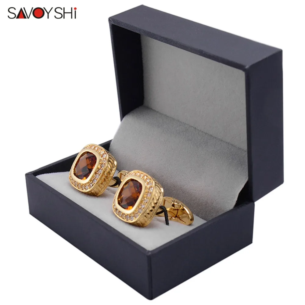SAVOYSHI роскошные запонки для мужской рубашки Кристалл высококачественный, цвета шампанского Циркон Запонки Брендовые мужские манжеты аксессуары бесплатно DIY Имя