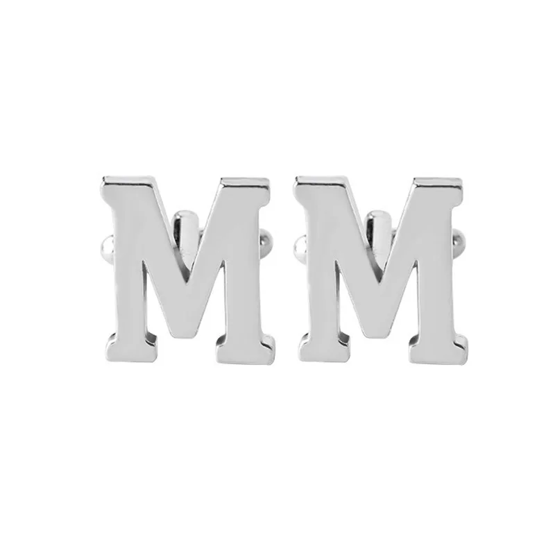 M Модные мужские алфавитные Запонки Мужской рубашка в деловом стиле Начальная буква Свадьба Серебристая буква запонка - Окраска металла: M