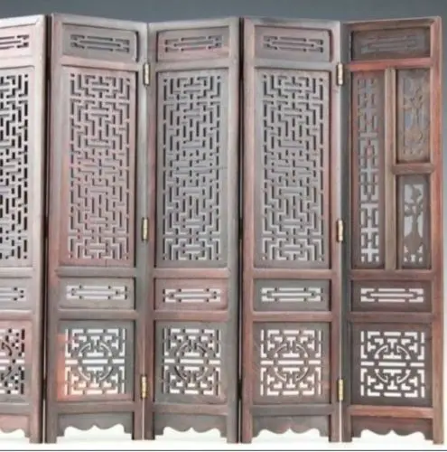 14.89 inch/Hand carved Chinese collection hongshan chicken wings wood folding screen Family table adornment carving crafts |