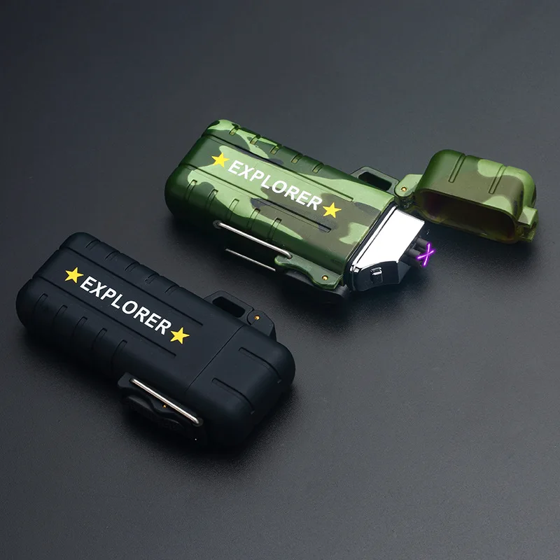 Металлический Чехол, ветрозащитная usb зарядка, Электронная трубка, зажигалка, для улицы, водонепроницаемая, двойная дуга, импульсная зажигалка, плазменные зажигалки для сигар
