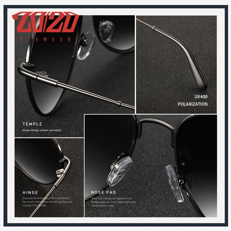 20/20 Бренд-Дизайн Поляризованные Старинные Квадратные Солнцезащитные Очки Твин