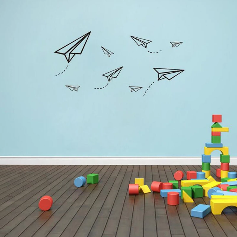 Cartoon Paper Airplane Wall Stickers Setting Murals Creative Simple Style Children Room Decoration | Дом и сад