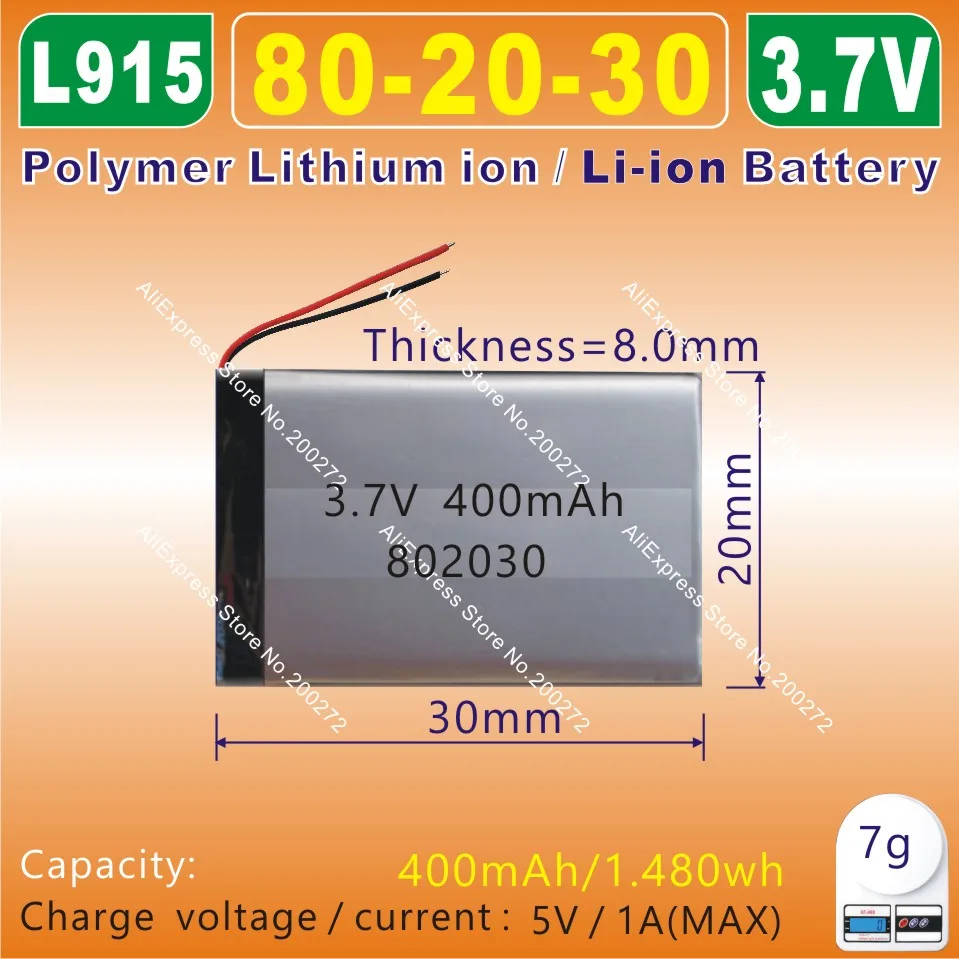 5 шт. [L915] 3 7 В 400 мАч [802030] полимерный литий ионный/литий ионный аккумулятор для MP4