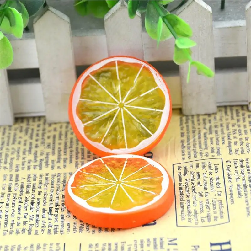 orange 3 шт Мини искусственные фрукты муляж лимона ломтики 3 цвета смолы поддельные искусственные фрукты модель вечерние кухонные Свадебные украшения - Цвет: orange